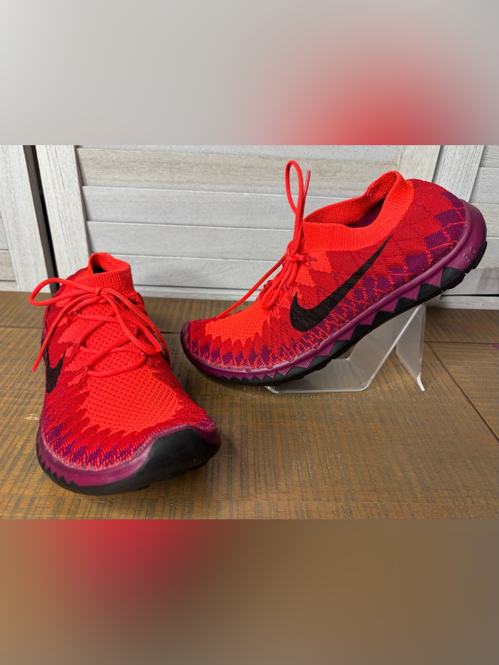 Nike Free 3.0 Flyknit Bright Crimson Purple Women Size 8 Running Shoes VGUC